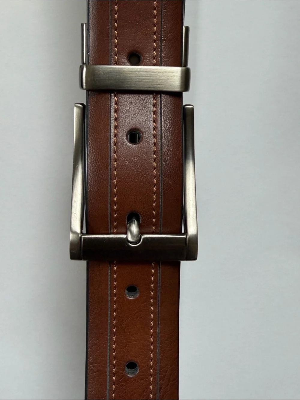 Men's Reversible imitation Leather Belt with Brushed Metal Buckle